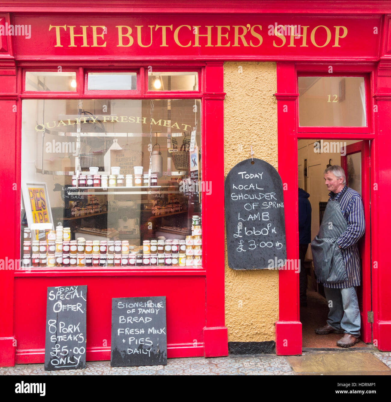 Butcher`s shop in Staithes village on the North Yorkshire coast